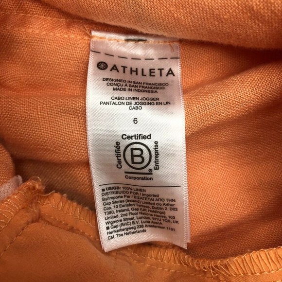 Athleta Cabo 100% Linen Jogger Pants Size 6 Orange - Picture 6 of 7